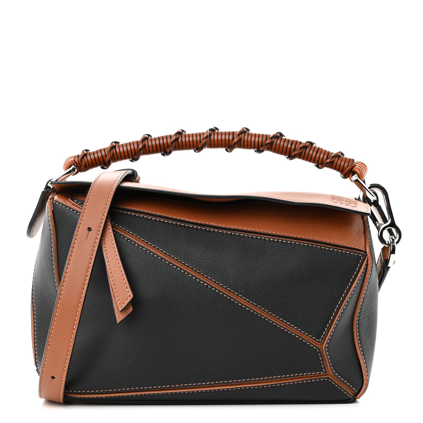 Calfskin Small Craft Puzzle Bag Tan Black
