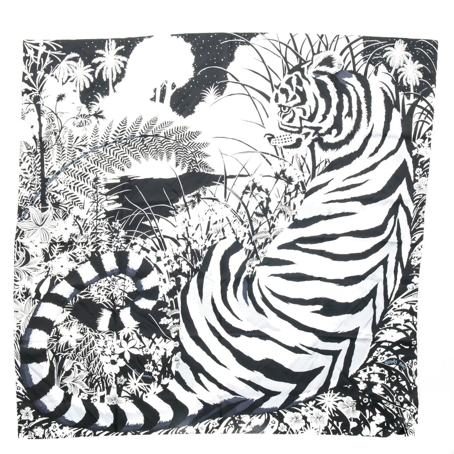 Silk Tyger Tyger Scarf 90 Noir Blanc Gris