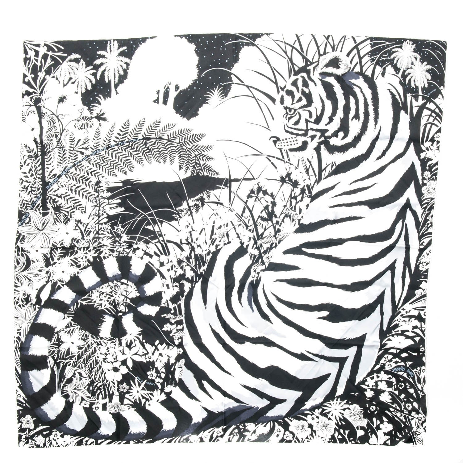 Hermes Silk Tyger Tyger Scarf 90 Noir Blanc Gris 2 of 6