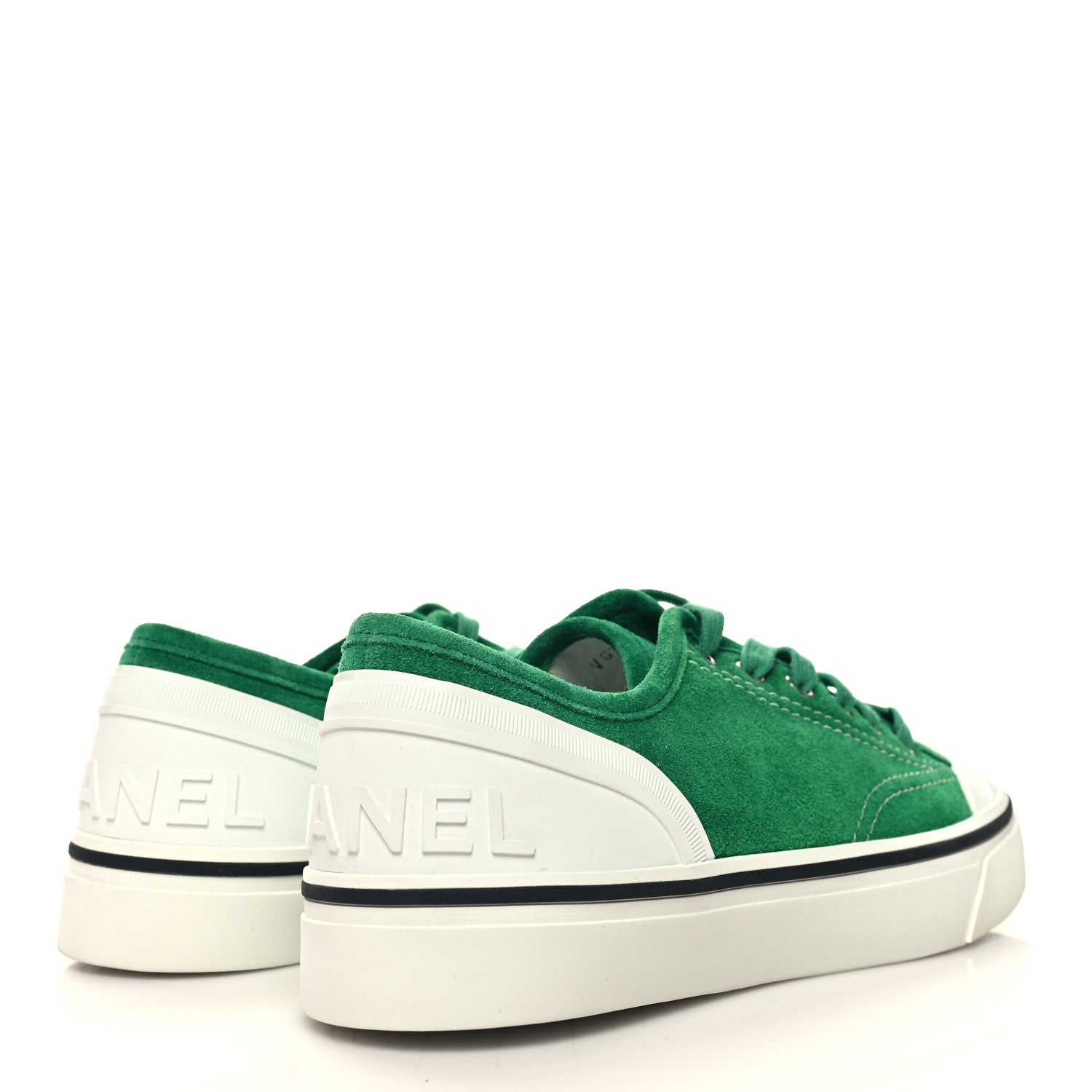 Chanel Suede Calfskin Lace Up Cap Toe Sneakers 39 Green 4 of 8