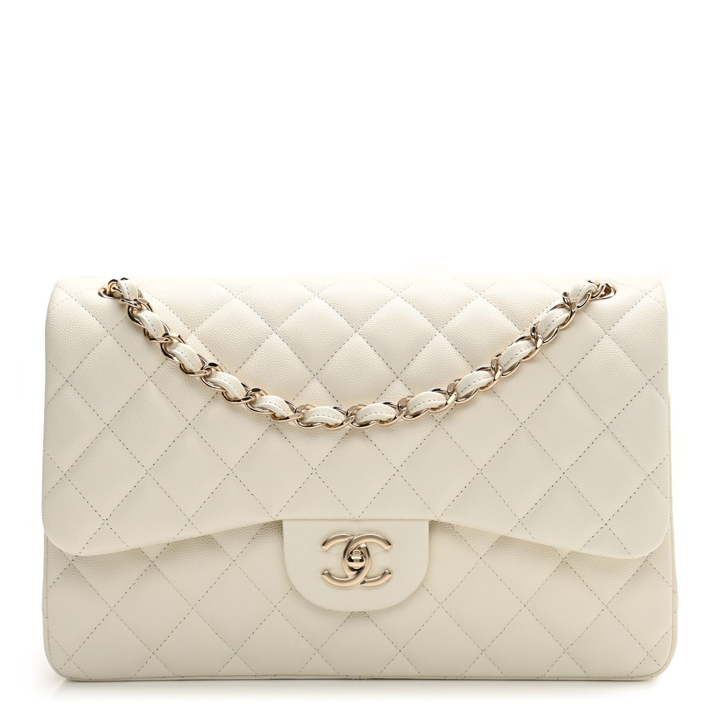 Caviar Quilted Jumbo Double Flap White