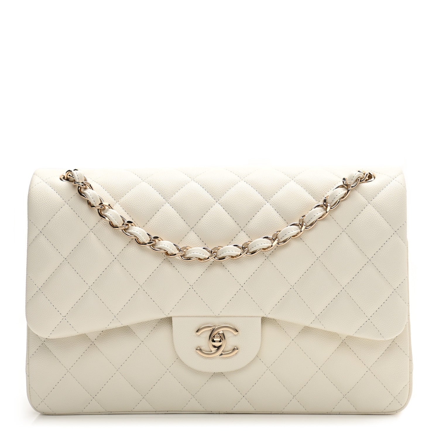 Chanel Caviar Quilted Jumbo Double Flap White 1 of 10