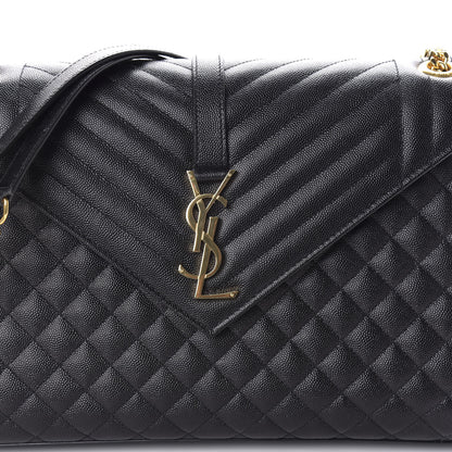 Saint Laurent Grain De Poudre Textured Mixed Matelasse Large Triquilt Monogram Satchel Black 10 of 10