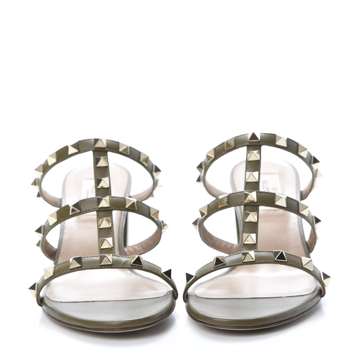 Valentino Garavani Calfskin Rockstud 60mm Caged Slide Sandals Sandals 37 Lichen 2 of 7