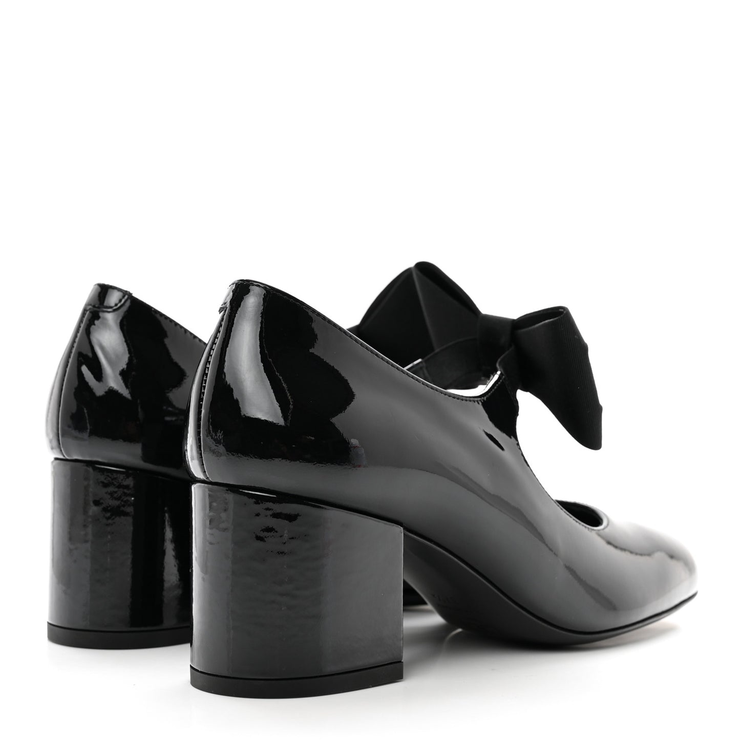 Patent Calfskin Grosgrain CC Mary Jane Pumps 37.5 Black