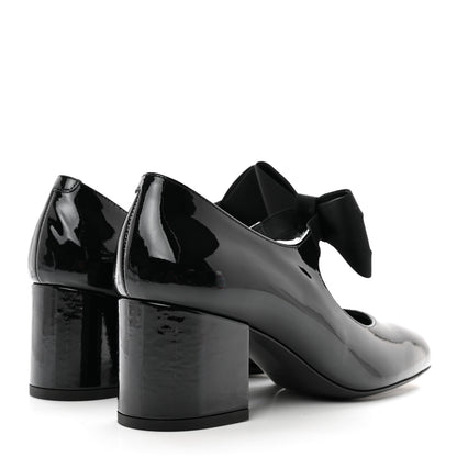 Chanel Patent Calfskin Grosgrain CC Mary Jane Pumps 37.5 Black 4 of 9
