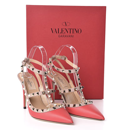Valentino Garavani Calfskin Nappa Rockstud Ankle Strap 100mm Pumps 37.5 Deep Coral Poudre 10 of 10