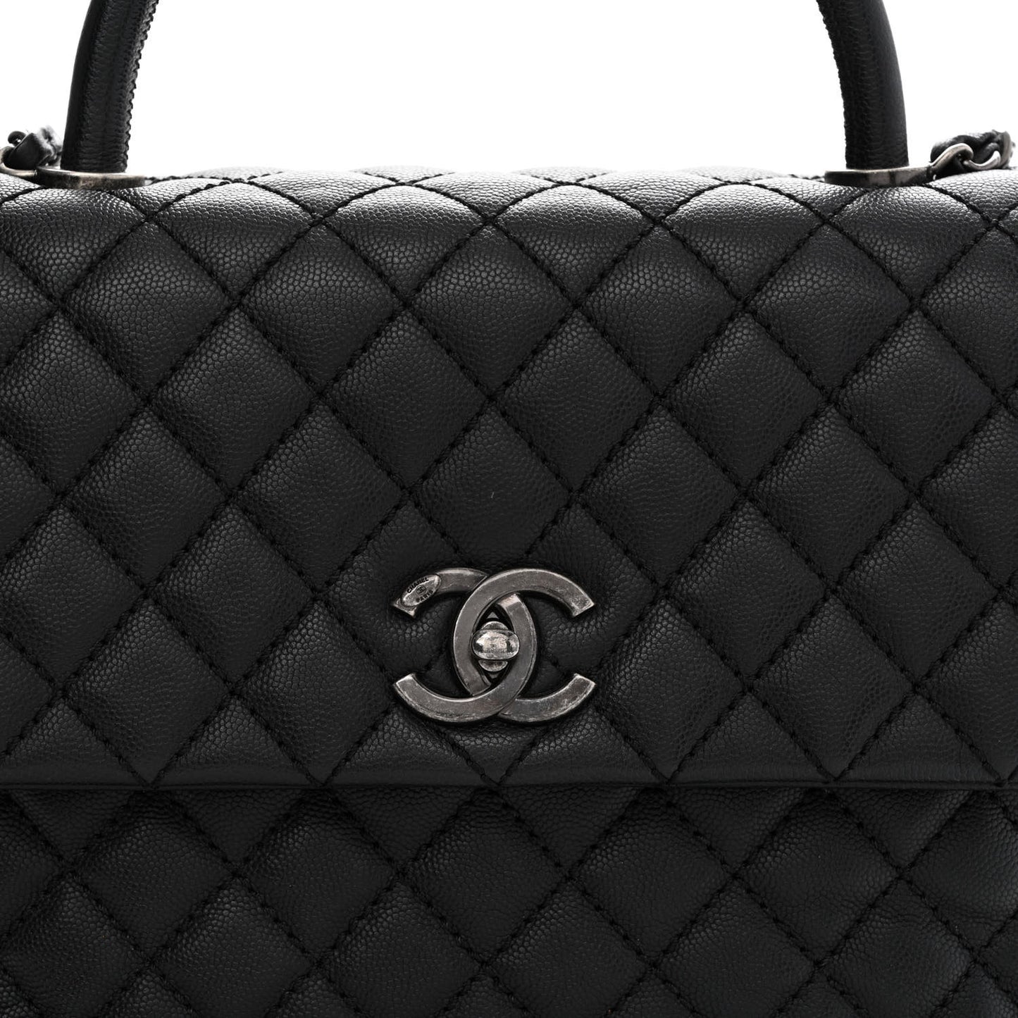Caviar Quilted Medium Coco Handle Flap Black