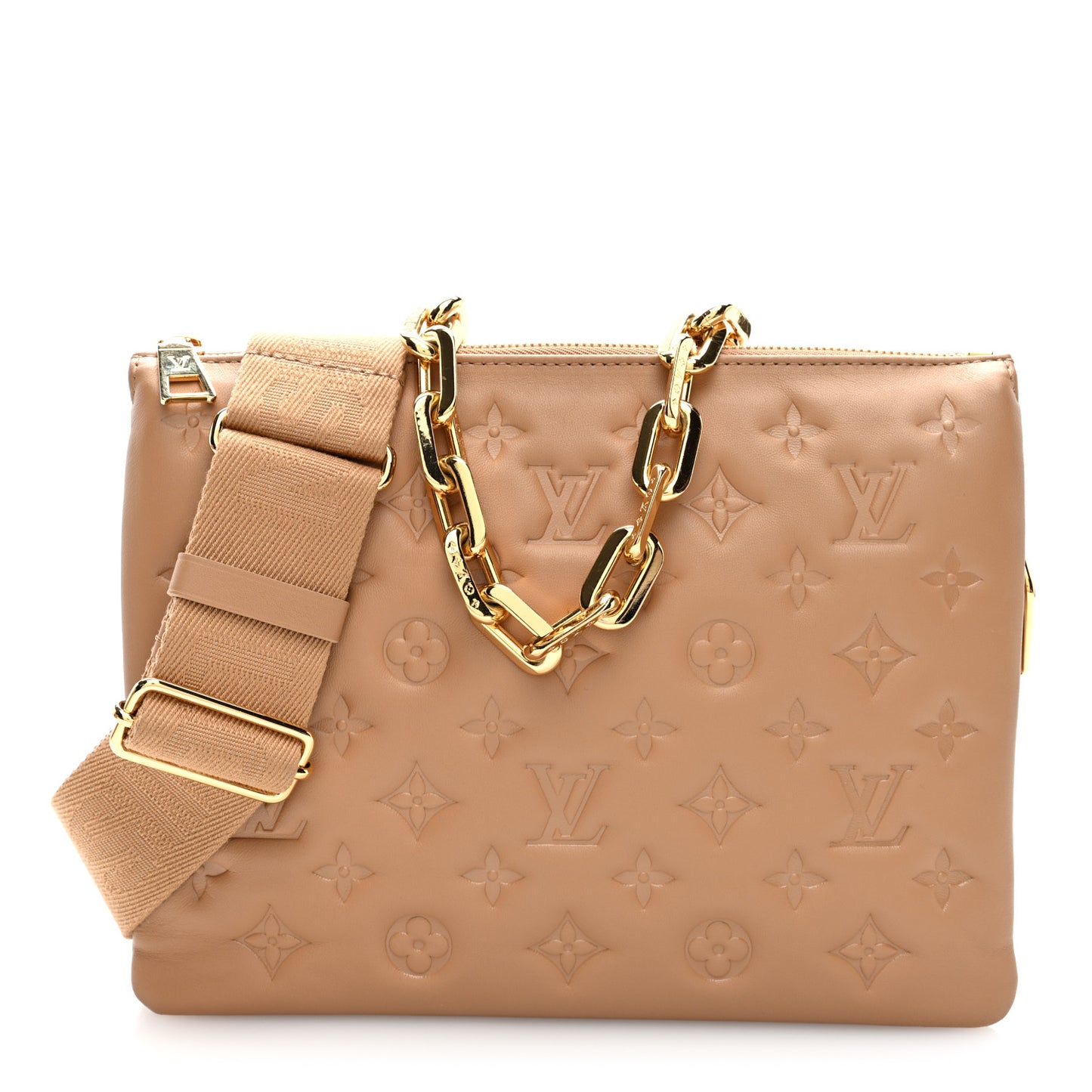 Lambskin Embossed Monogram Coussin PM Camel