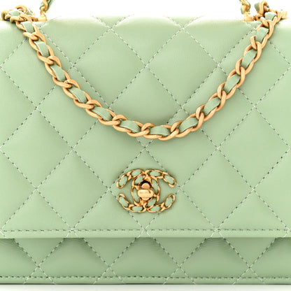 Chanel Lambskin Quilted CC Logo Handle Wallet On Chain WOC Light Green 9 of 12