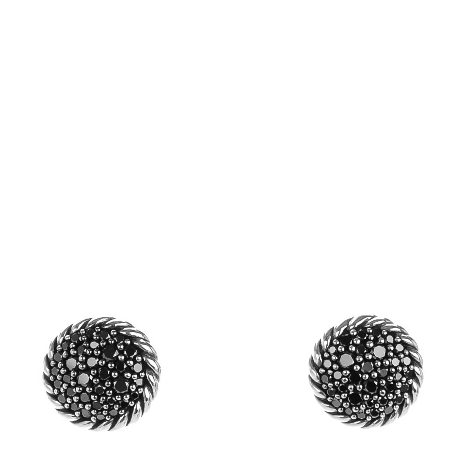 David Yurman Sterling Silver Pave Black Diamond 7mm Petite Earrings 1 of 5