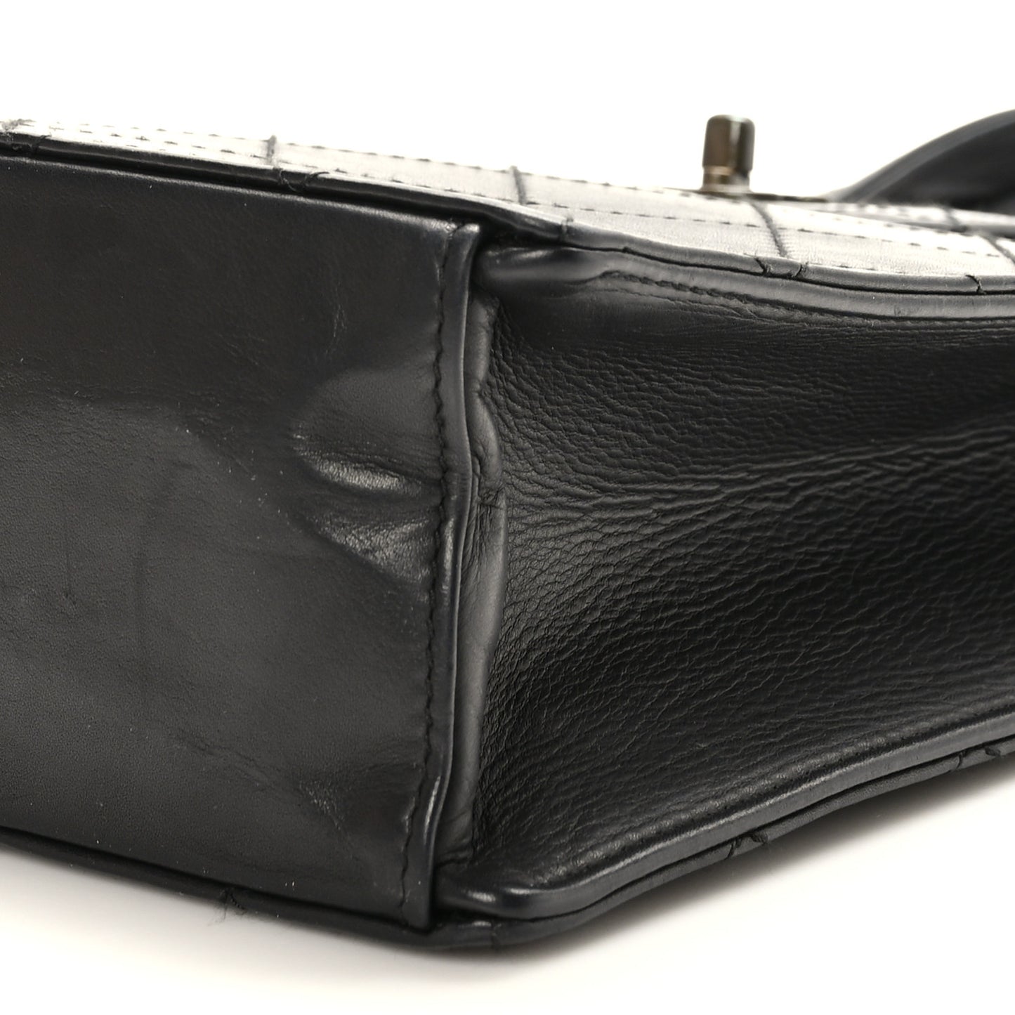 Lambskin Stitched Top Handle Tote Black