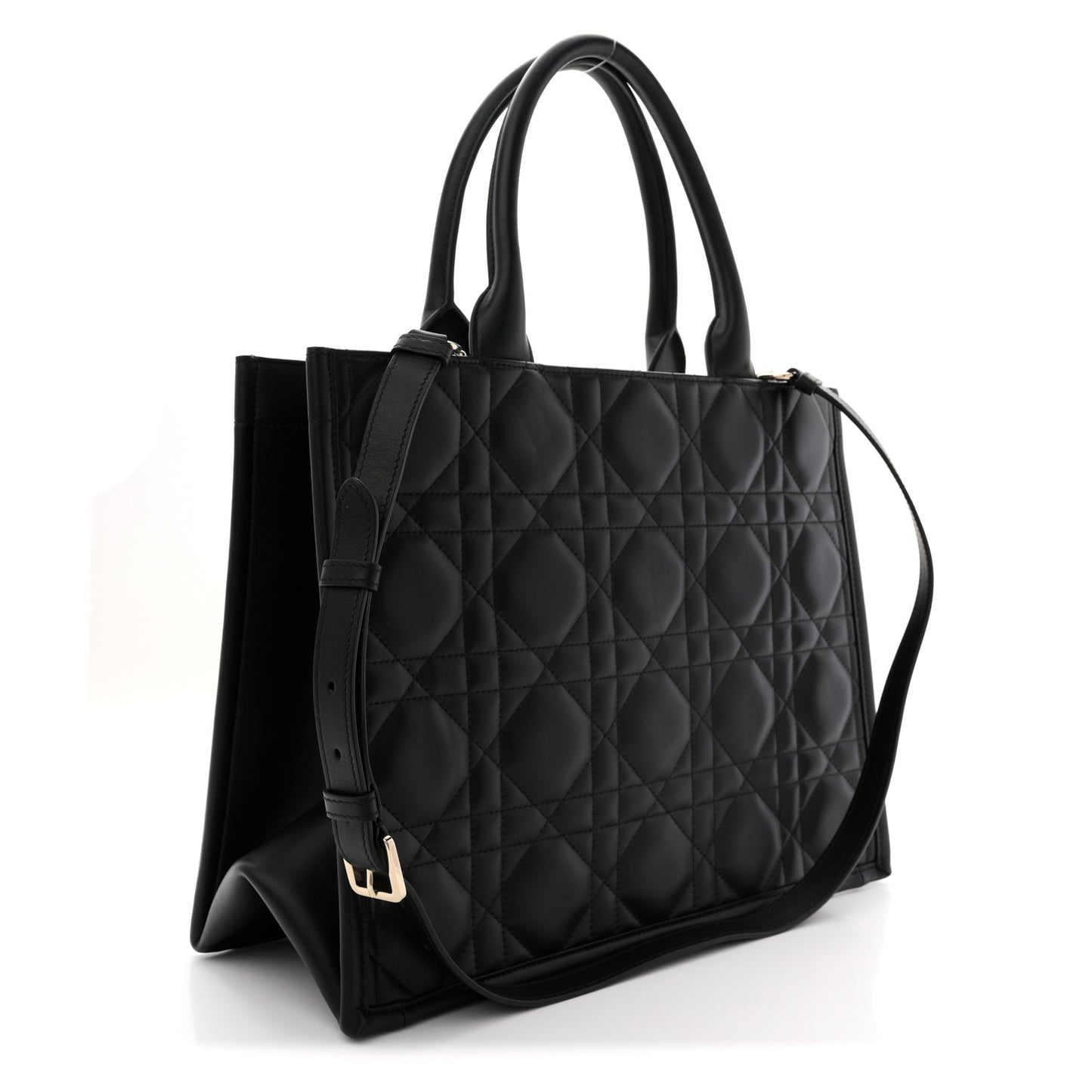 Calfskin Macro Cannage Medium Book Tote Black