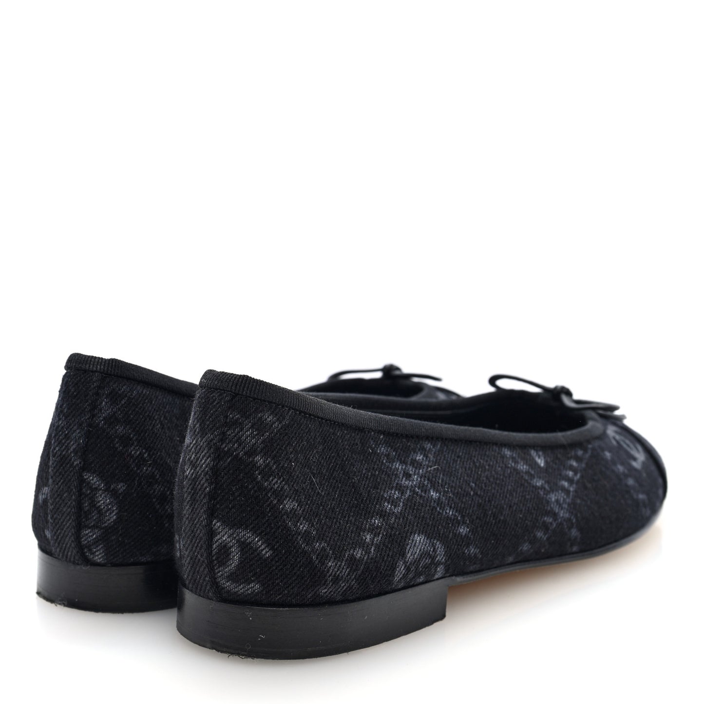 Denim Printed Cap Toe Ballerina Flats 40 Black White
