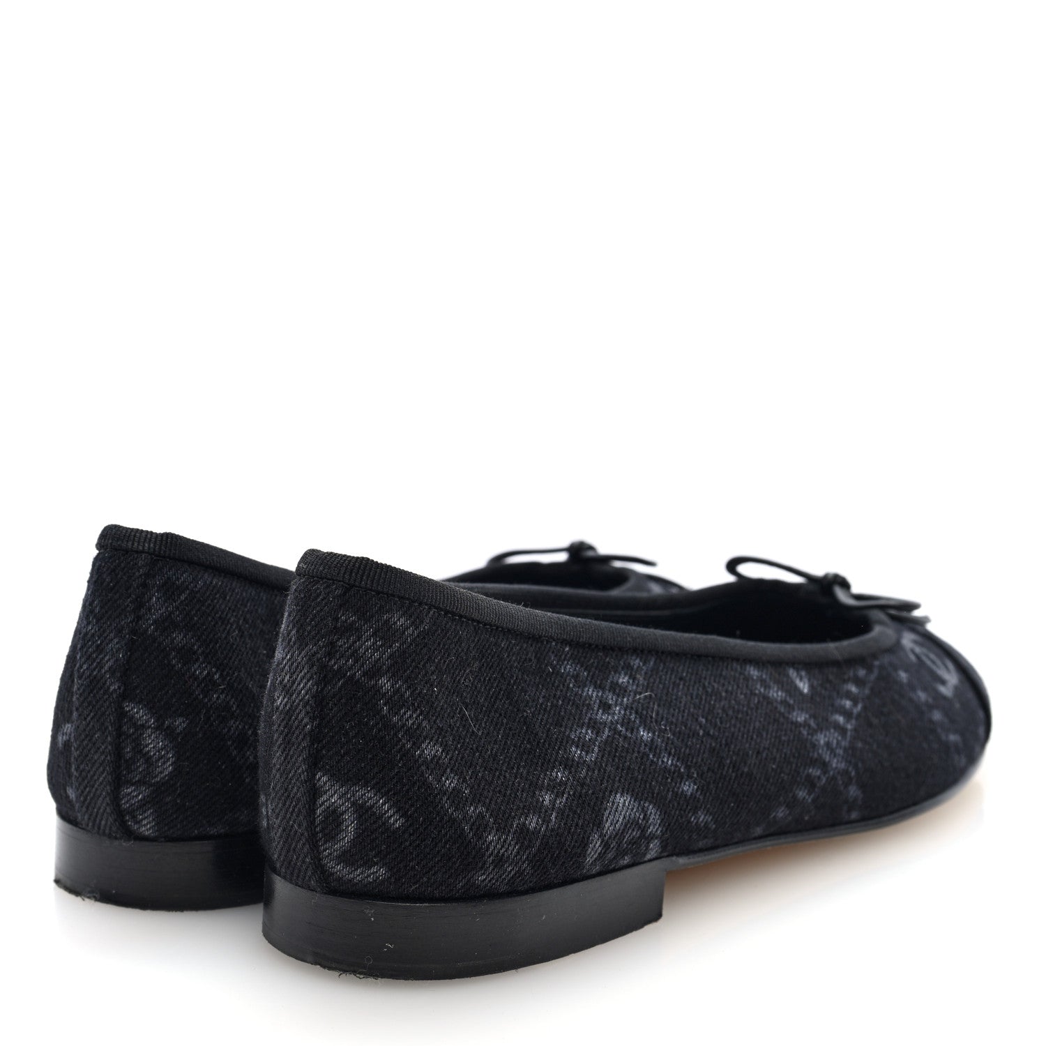 Chanel Denim Printed Cap Toe Ballerina Flats 40 Black White 5 of 8