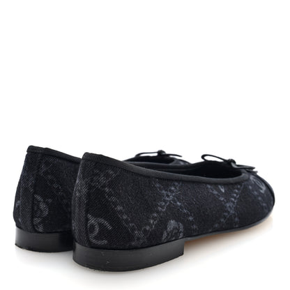 Chanel Denim Printed Cap Toe Ballerina Flats 40 Black White 5 of 8