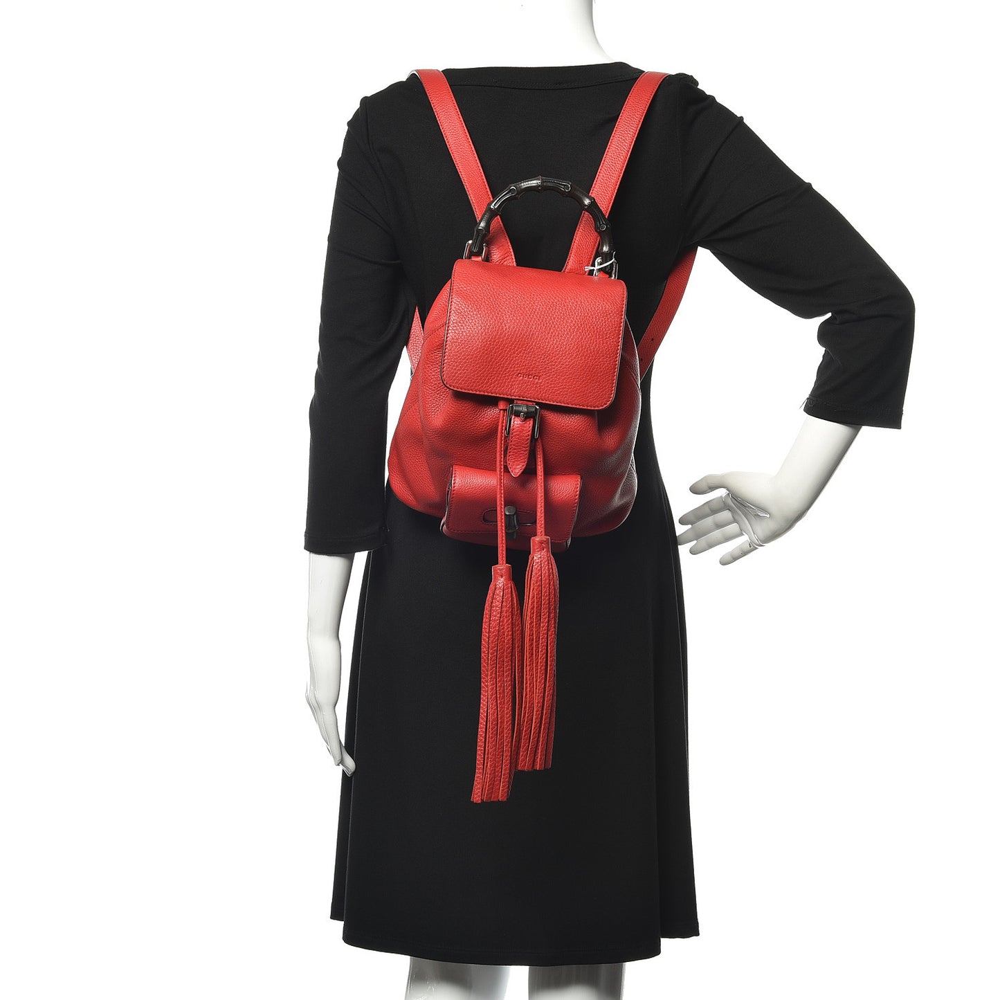 Calfskin Small Bamboo Backpack Red
