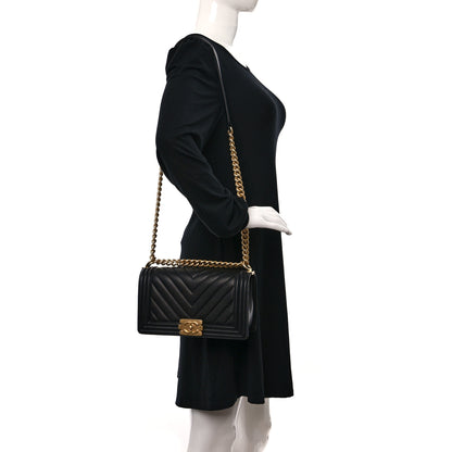 Chanel Caviar Chevron Quilted Medium Boy Flap Black 2 of 10