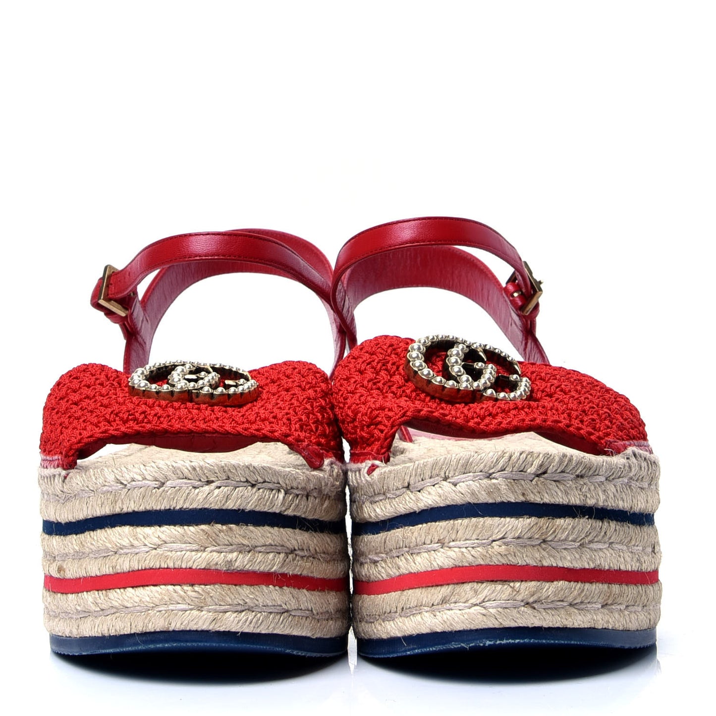 Cotton Malaga Kid Crochet Pearly GG Lilibeth Espadrille Platform Sandals 40.5 Hibiscus Red