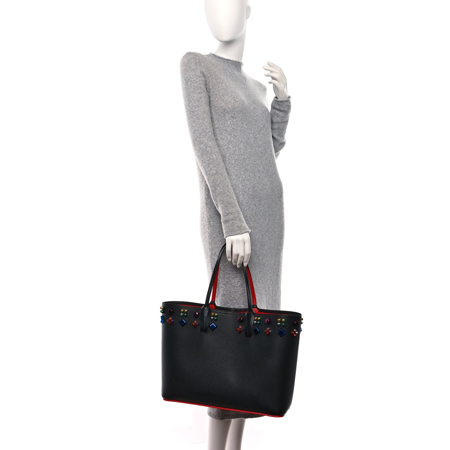 Christian Louboutin Calfskin Empire Spike Studded East West Cabata Tote Black Multicolor 2 of 9