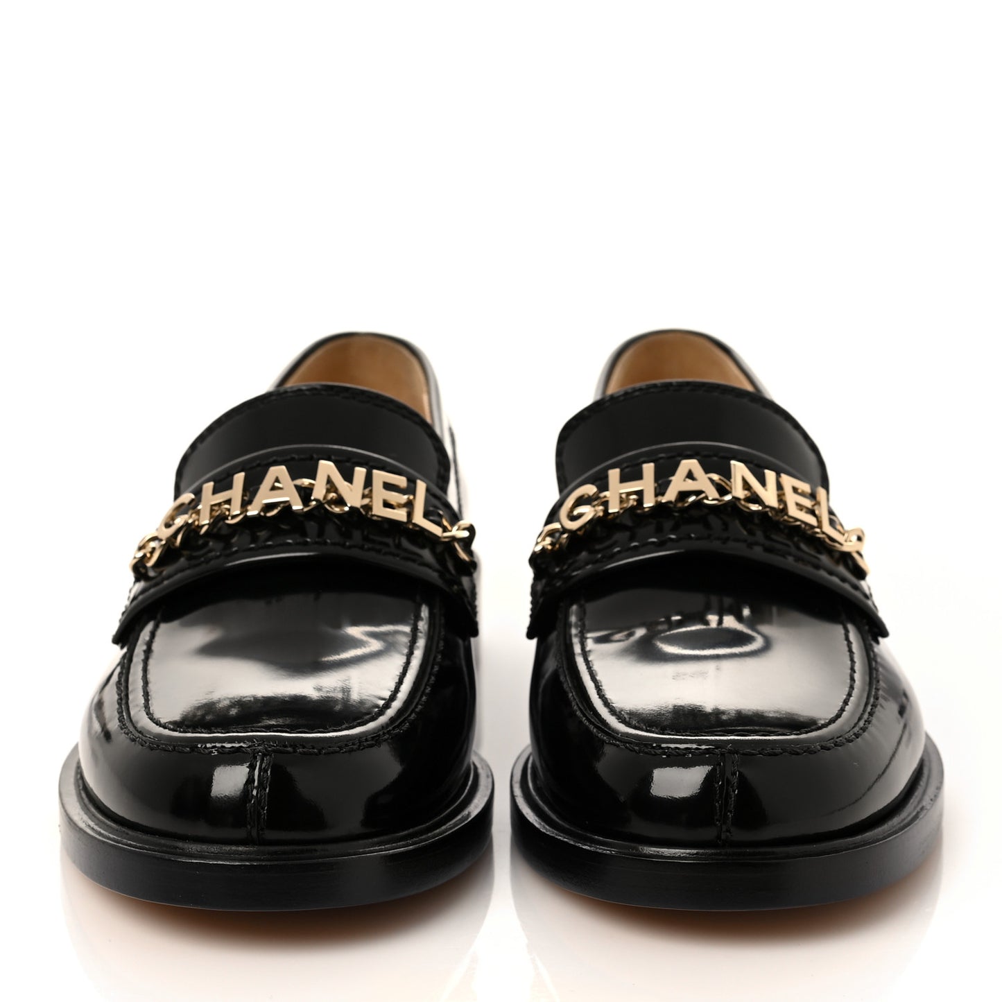 Shiny Calfskin Logo Loafers 37.5 Black