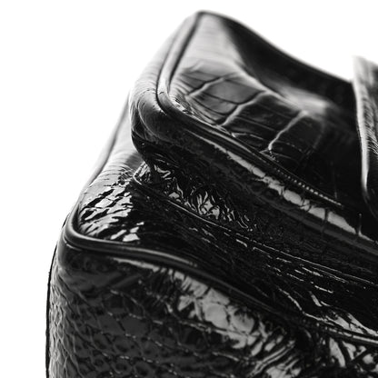 Saint Laurent Patent Crocodile Embossed Lambskin Monogram Medium Niki Chain Satchel Black 18 of 19
