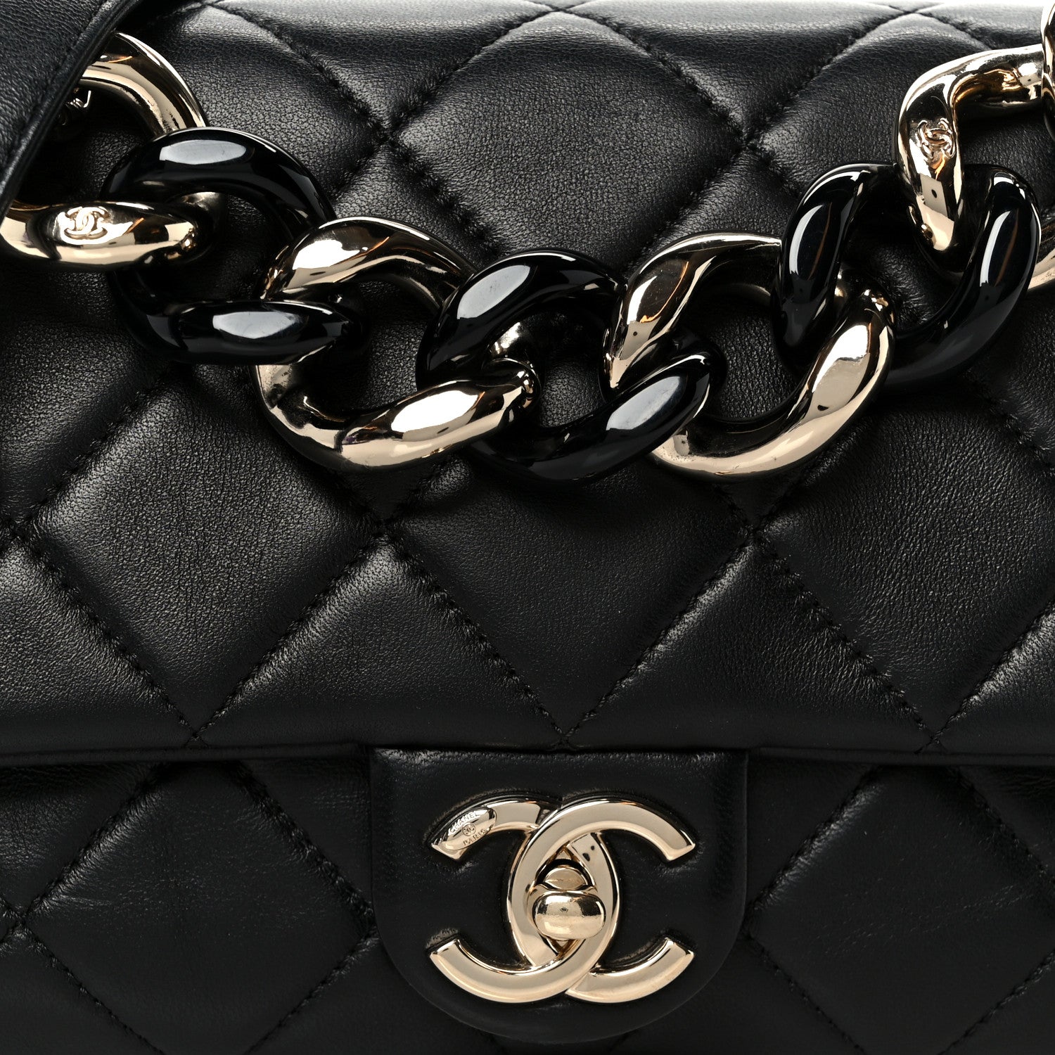 Chanel Lambskin Quilted Resin Bi-Color Chain Flap Bag Black 9 of 11
