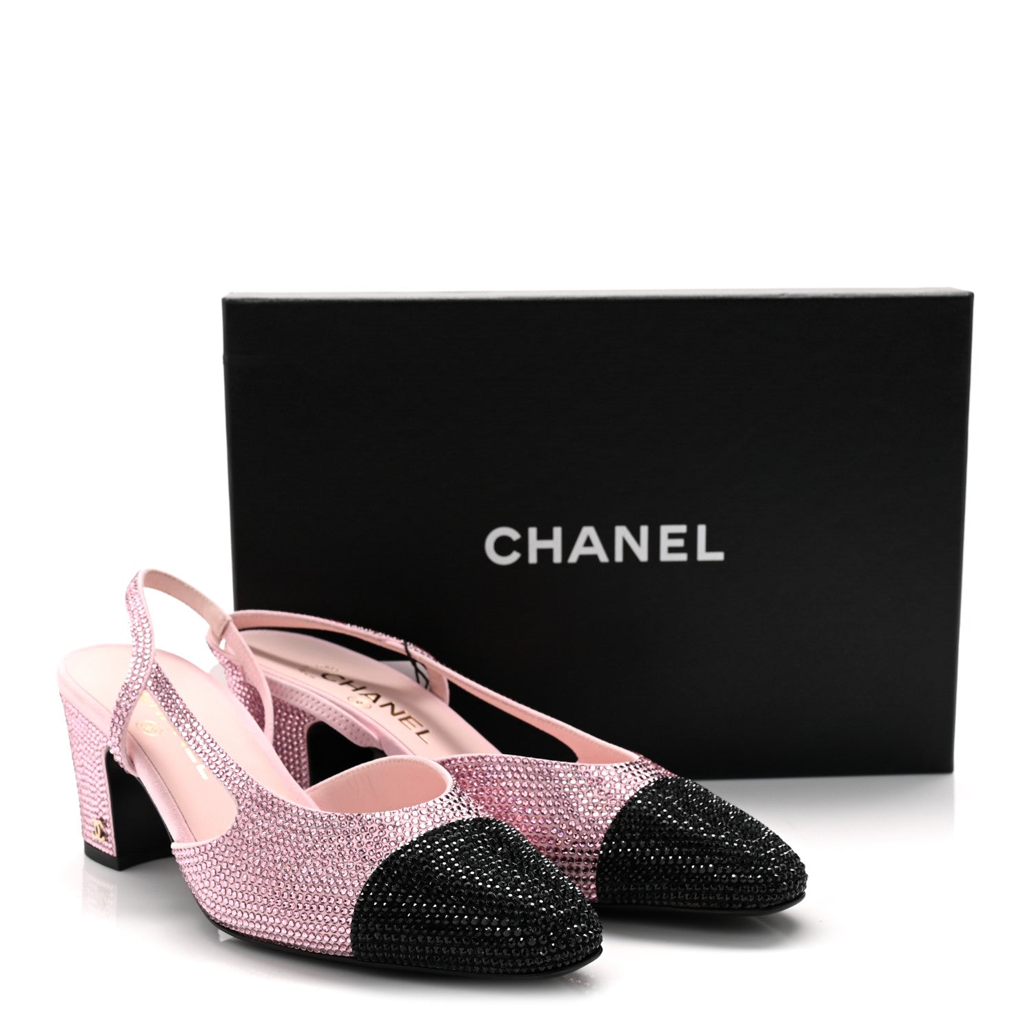 Chanel Strass Cap Toe CC Slingback Pumps 39 Pink Black 10 of 10