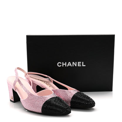 Chanel Strass Cap Toe CC Slingback Pumps 39 Pink Black 10 of 10