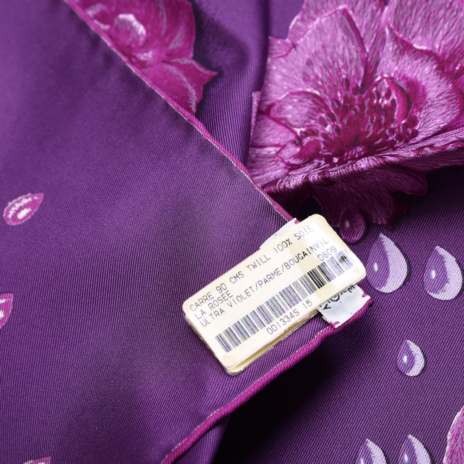 Hermes Silk La Rosee Scarf 90 Ultra Violet Parme Bougainville 4 of 6