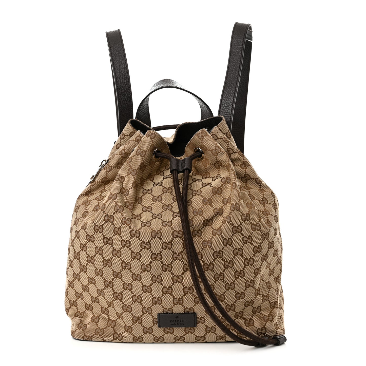 Monogram Dollar Calfskin O Drawstring Backpack Beige Ebony Testa di Moro Dark Chocolate