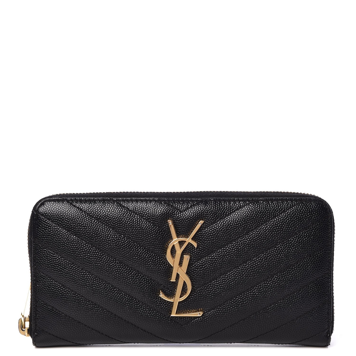 Saint Laurent Grain De Poudre Matelasse Chevron Monogram Zip Around Wallet Black 1 of 7