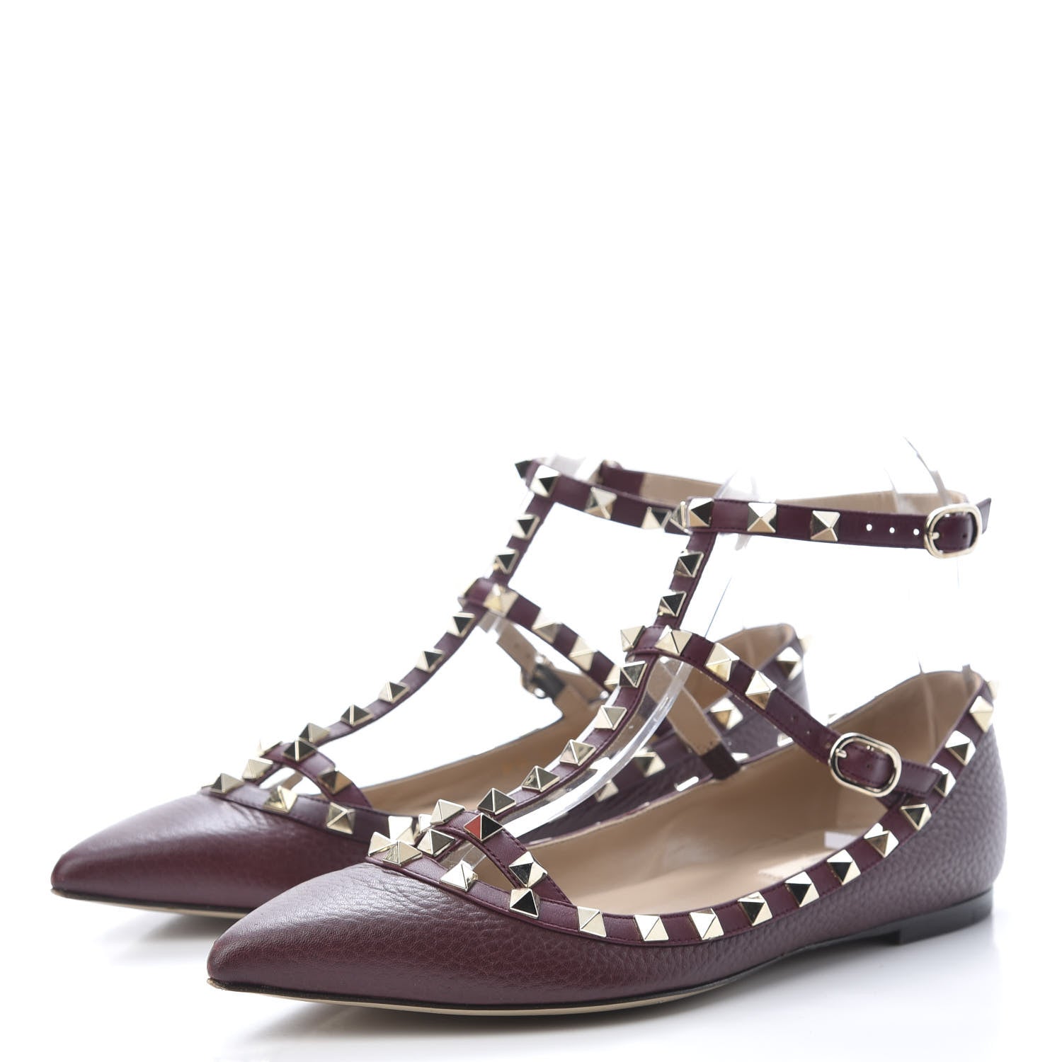 Valentino Garavani Pebbled Calfskin Rockstud Cage Ballerina Flats 38 Rubin 3 of 12