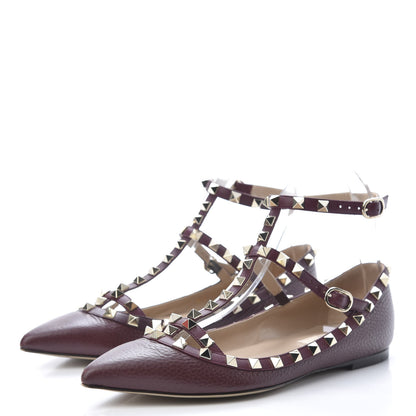 Valentino Garavani Pebbled Calfskin Rockstud Cage Ballerina Flats 38 Rubin 3 of 12