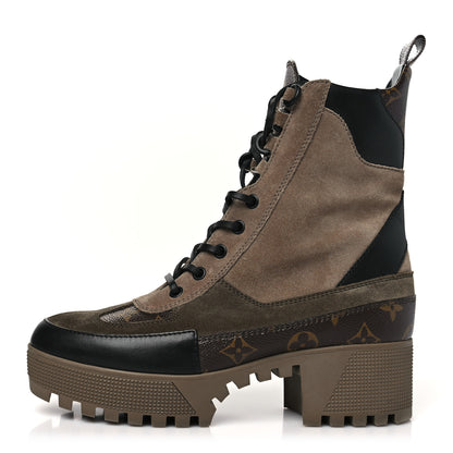 Louis Vuitton Suede Calfskin Monogram Laureate Platform Desert Boots 38 Taupe 1 of 11