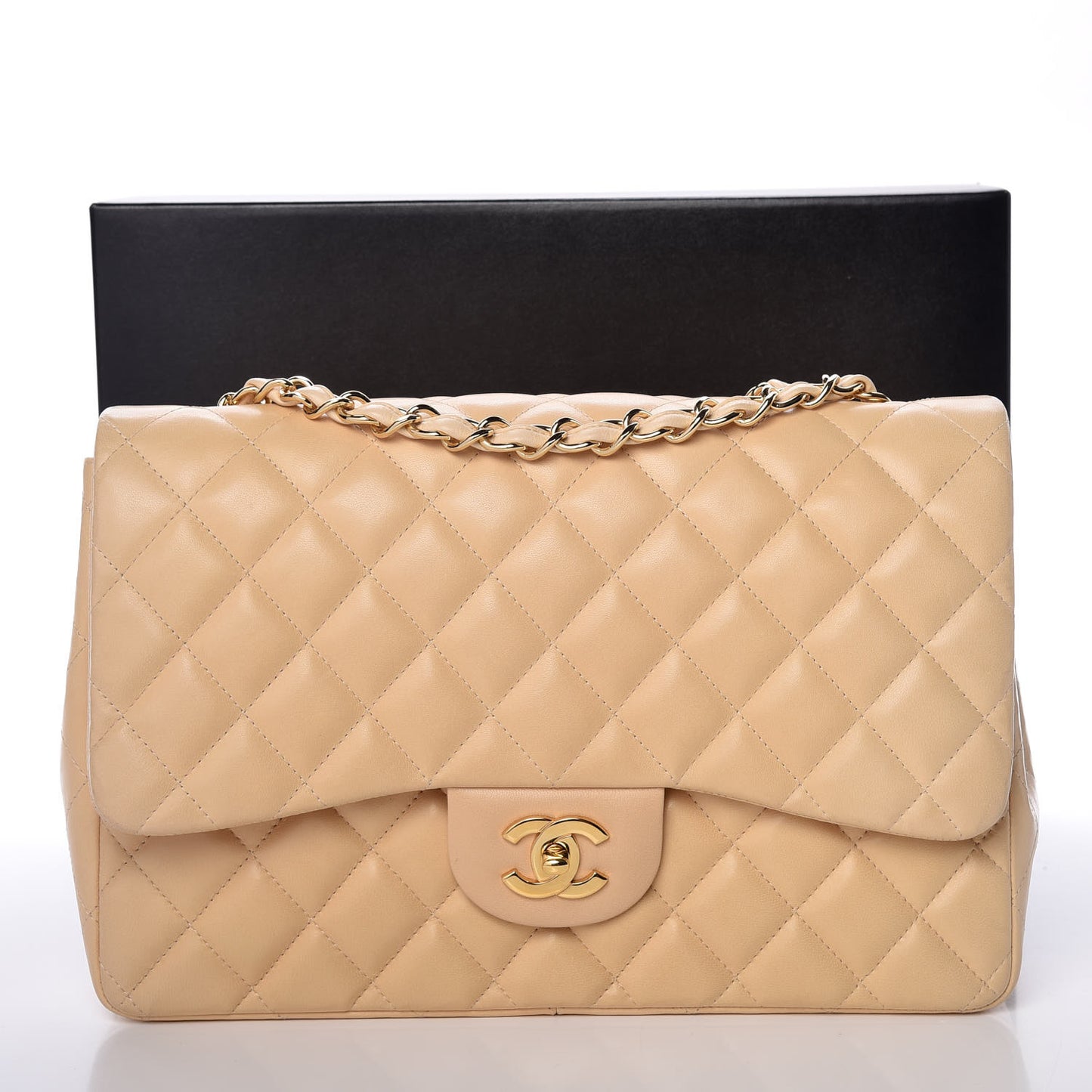 Lambskin Quilted Jumbo Single Flap Beige Clair