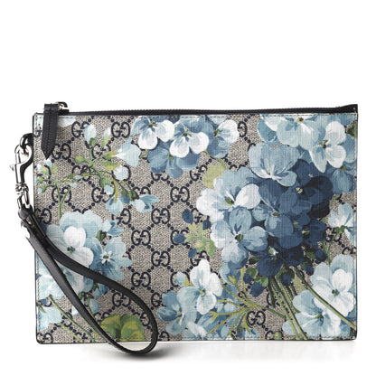 Gucci GG Supreme Monogram Blooms Small Zip Wristlet Pouch Beige Blue Black 1 of 7