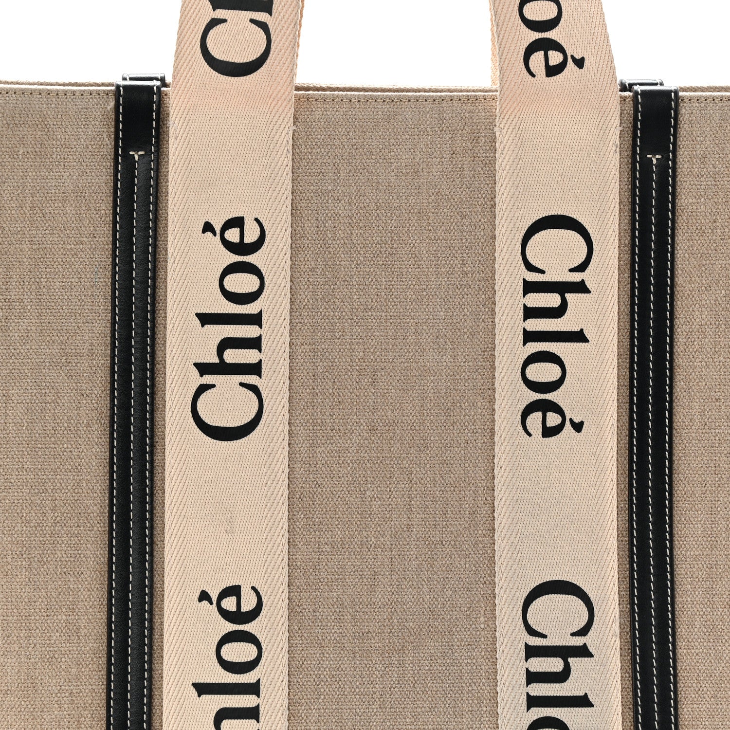 Chloe Linen Calfskin Large Woody Ribbon Tote White Blue 8 of 12