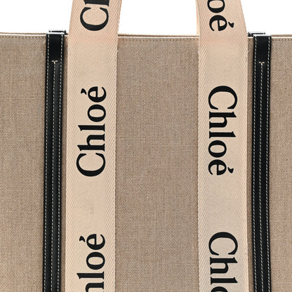 Chloe Linen Calfskin Large Woody Ribbon Tote White Blue 8 of 12