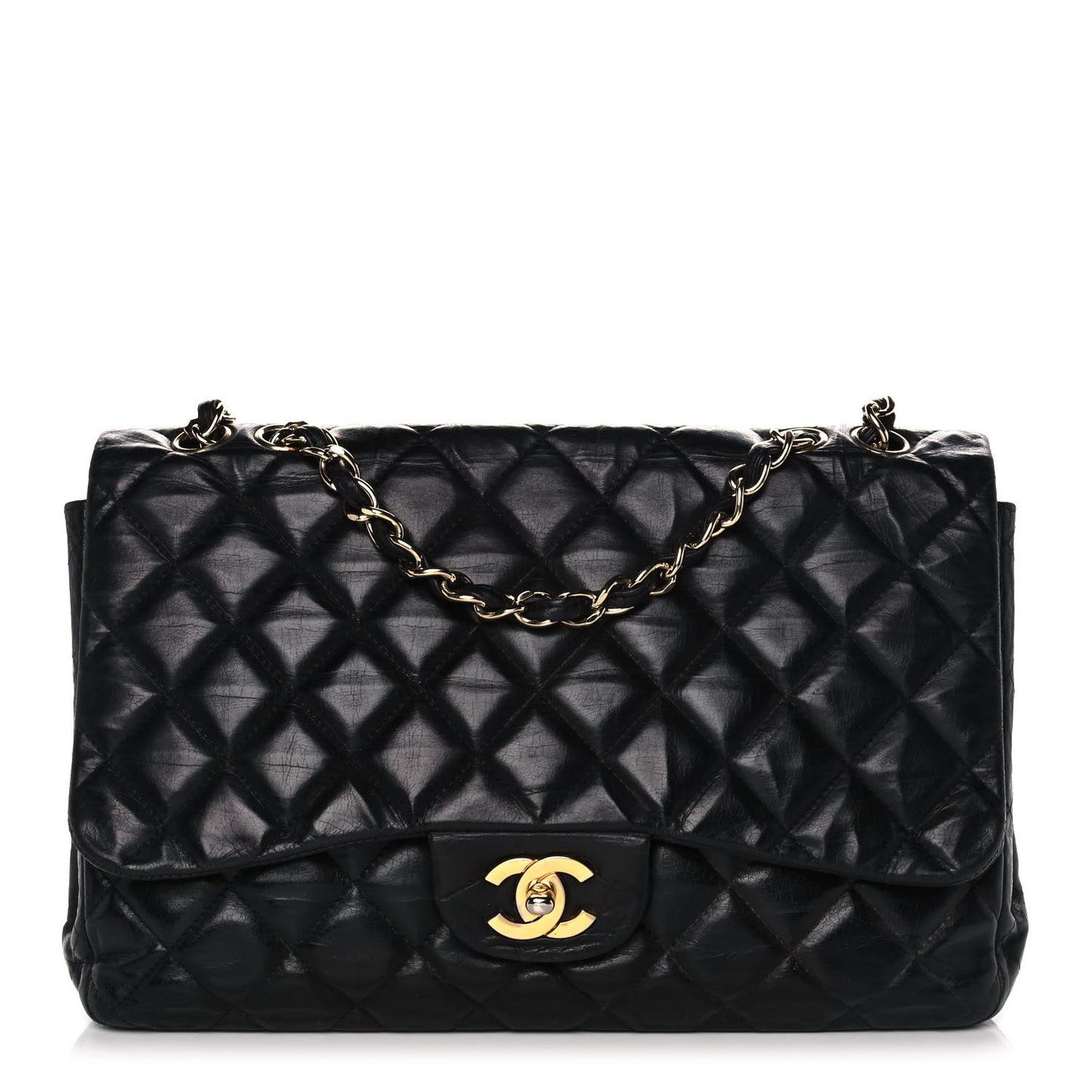 Lambskin Quilted Jumbo Single Flap Black