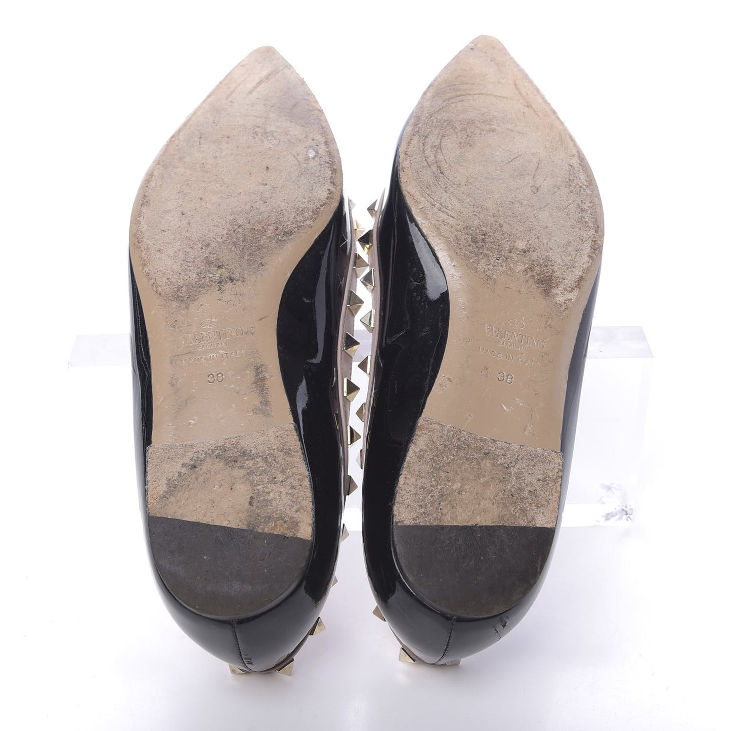Patent Nappa Rockstud Ballerina Flats 38 Black Poudre