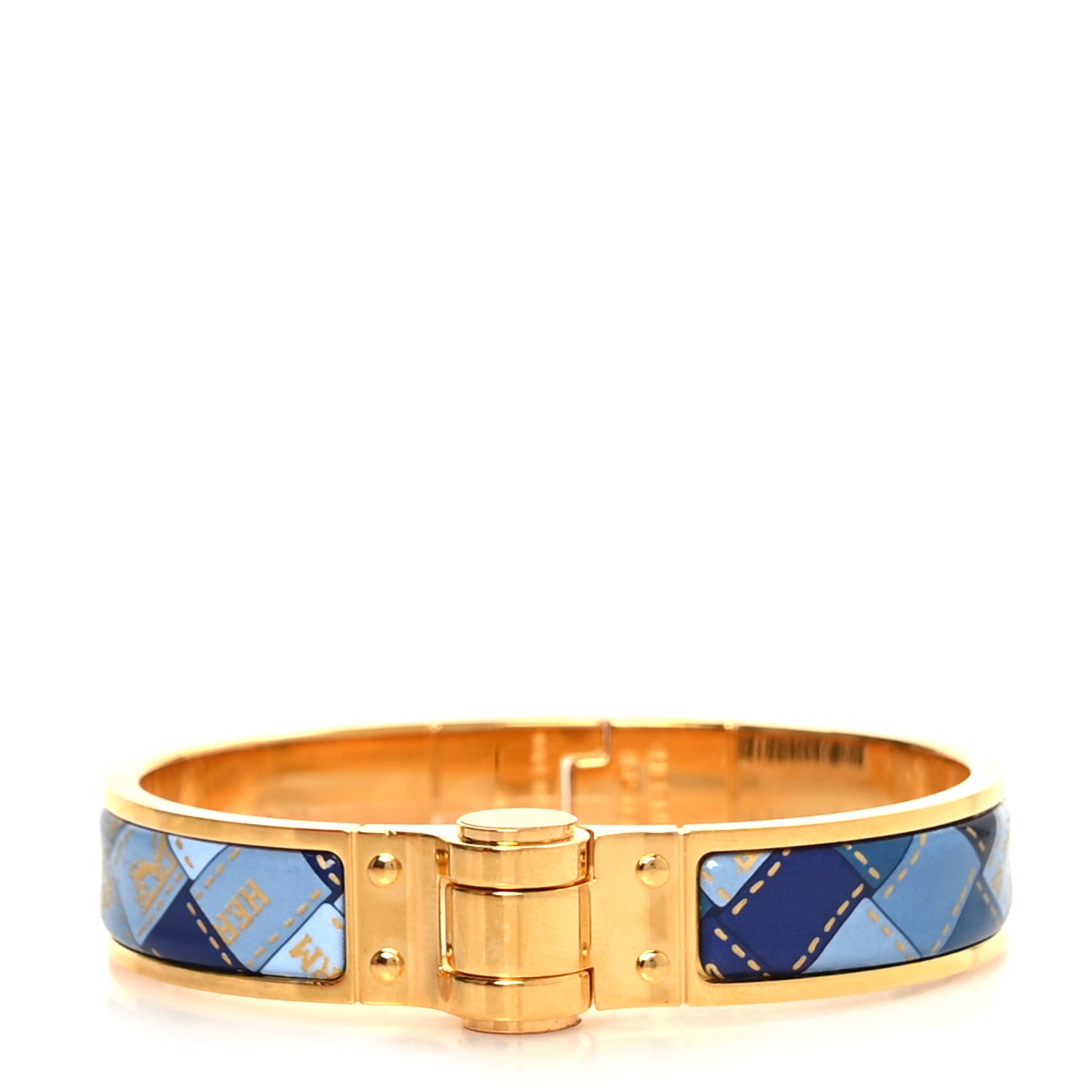 Hermes Enamel Printed Narrow Bolduc Au Carre Hinged Bracelet S Bleu Fumoir 1 of 5
