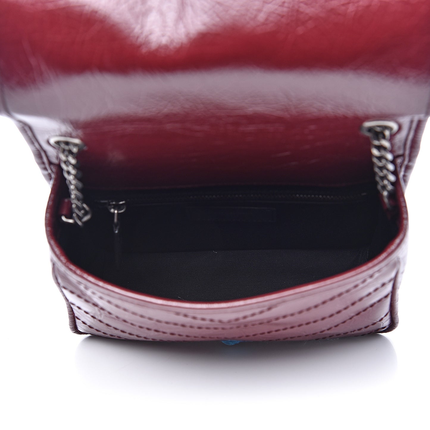 Crinkled Calfskin Matelasse Monogram Niki Chain Wallet Dark Legion Red