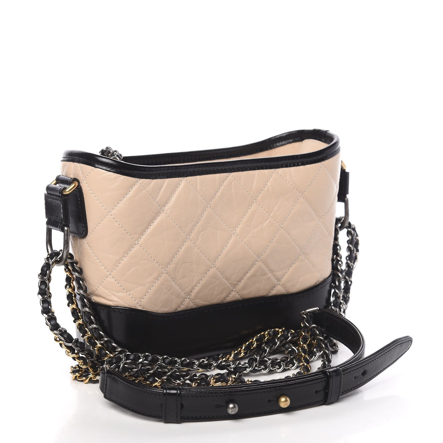 Aged Calfskin Quilted Small Gabrielle Hobo Beige Black
