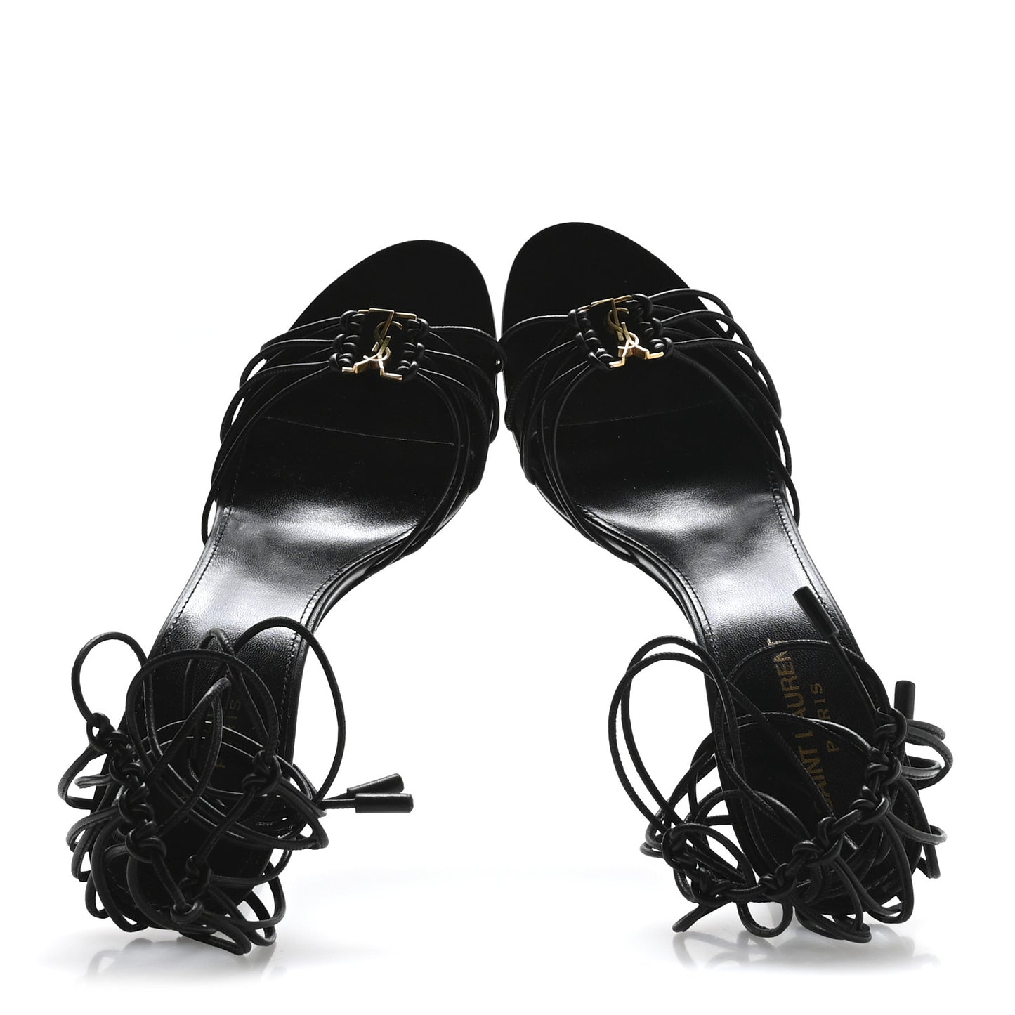 Calfskin Babylone 90 Ankle Wrap Sandals 40 Black