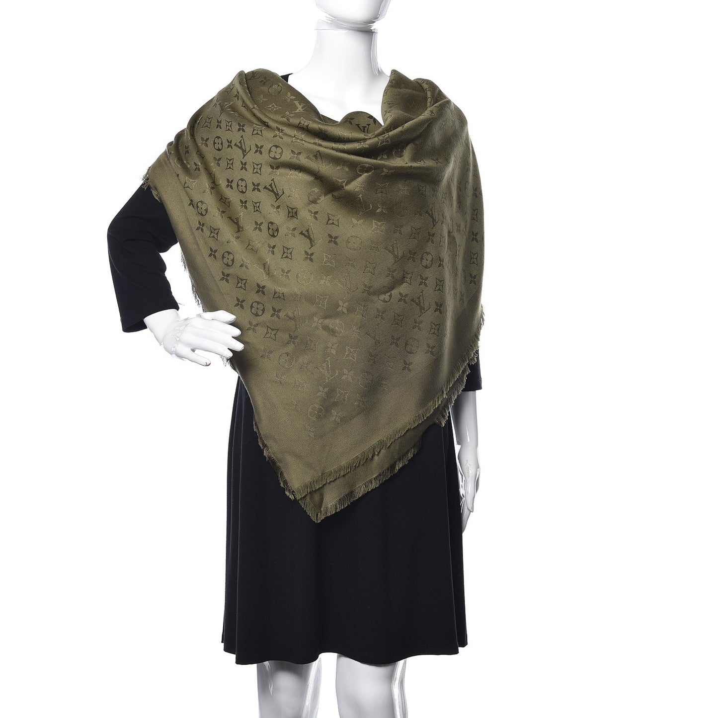 Silk Wool Monogram Shawl Kaki