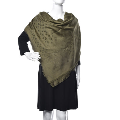 Louis Vuitton Silk Wool Monogram Shawl Kaki 2 of 6