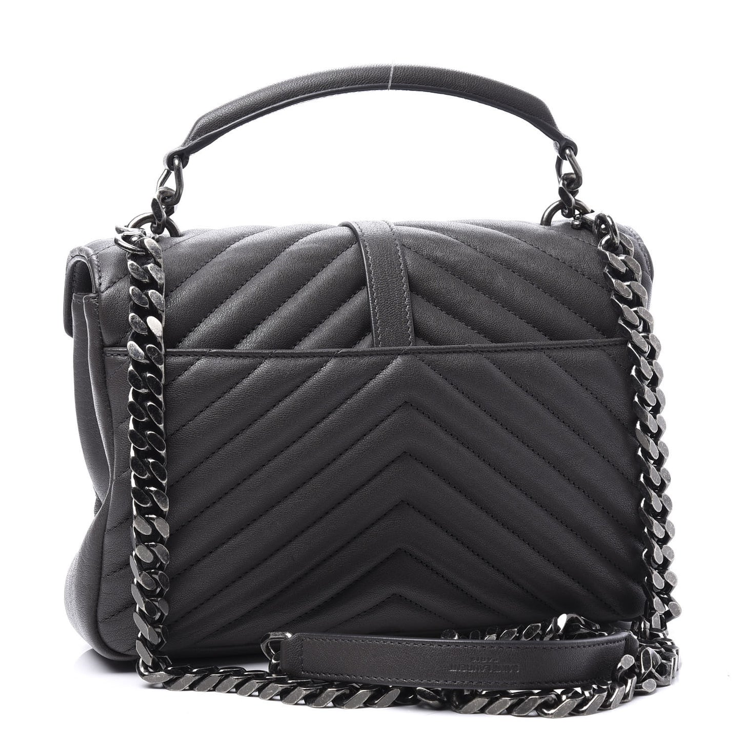 Sheepskin Matelasse Chevron Monogram Medium College Bag Asphalt