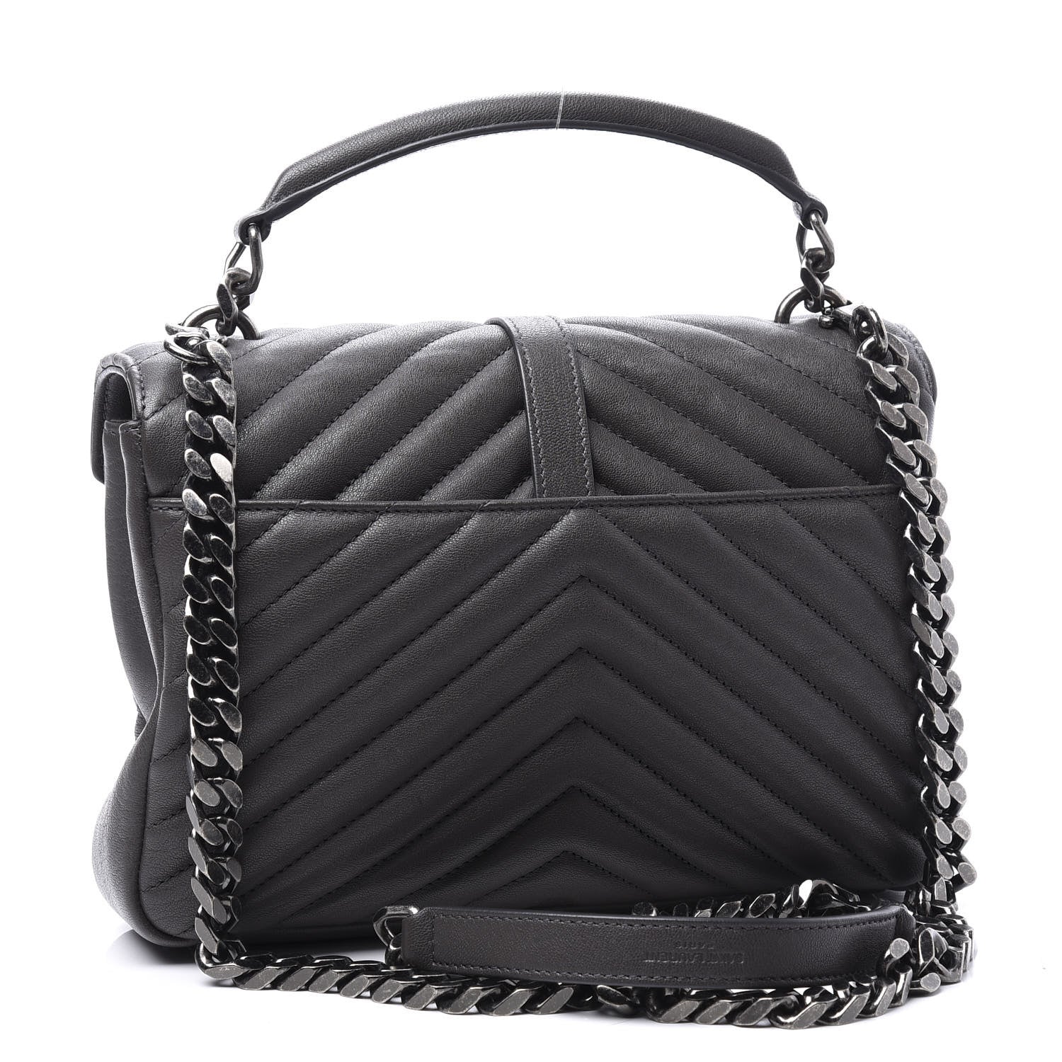 Saint Laurent Sheepskin Matelasse Chevron Monogram Medium College Bag Asphalt 2 of 12