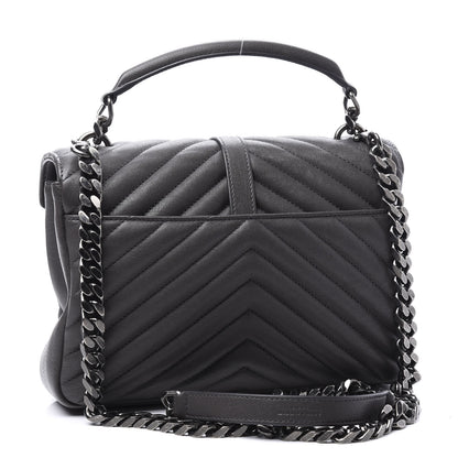 Saint Laurent Sheepskin Matelasse Chevron Monogram Medium College Bag Asphalt 2 of 12